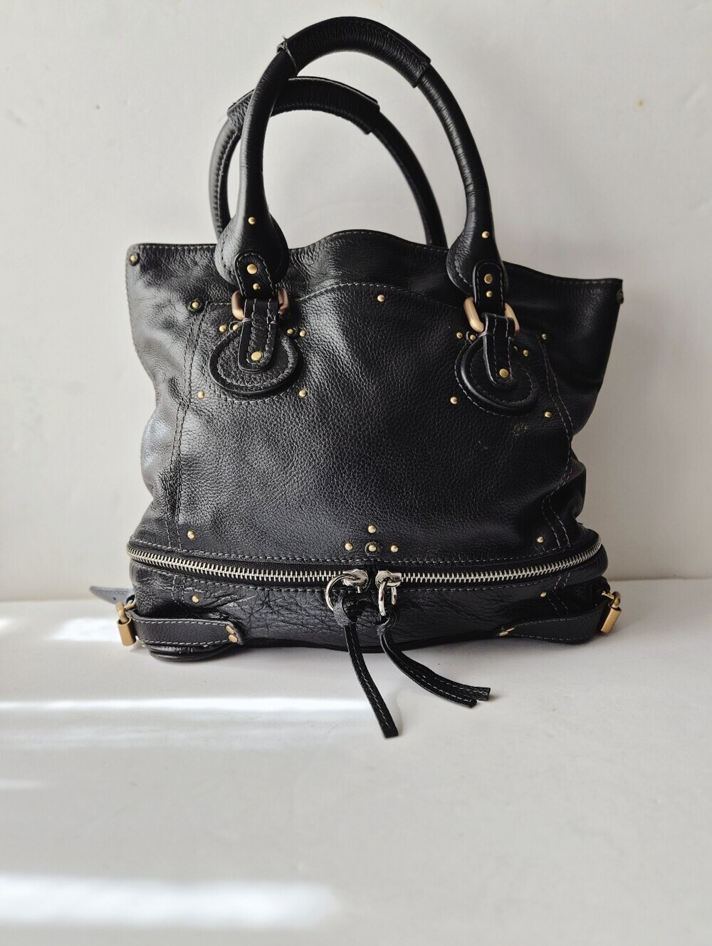 Vintage Chloé Black Leather Paddington Bottom Zip Tote Bag 2006 Slouchy Shopper